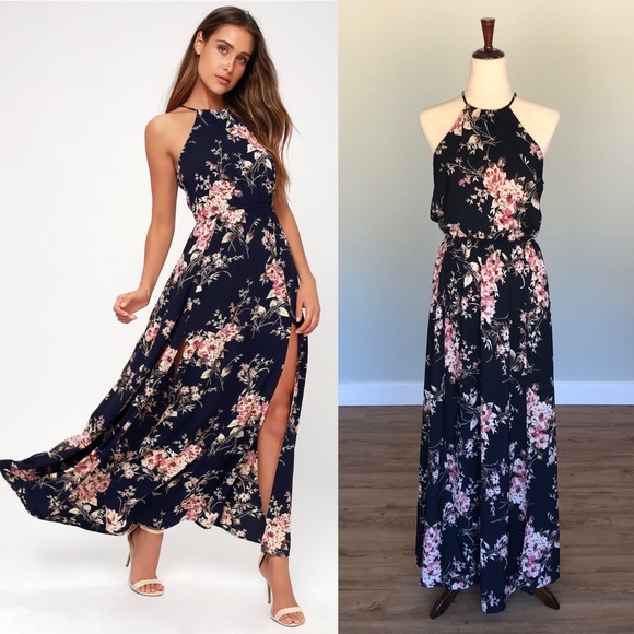 Lulus Dresses & Skirts - Feel the Music Navy Blue Floral Print Maxi Dress